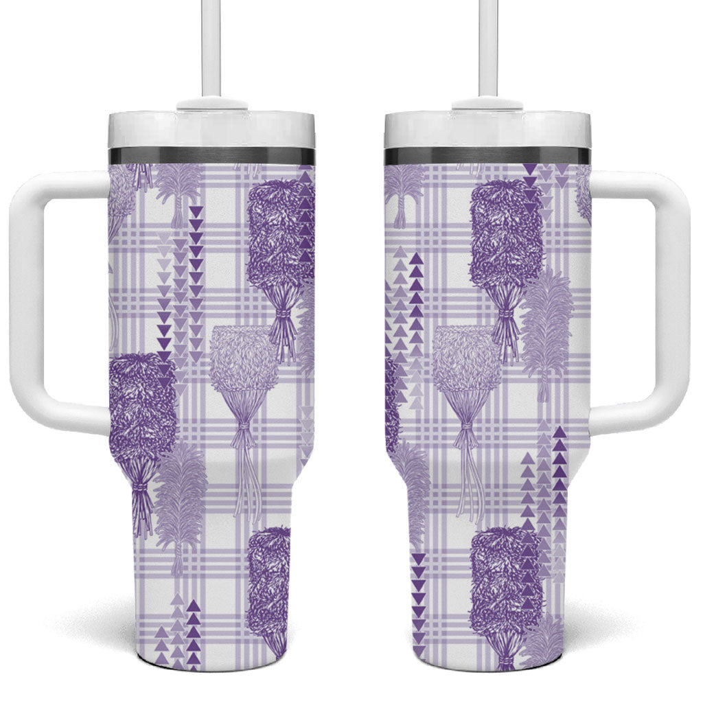 Aloha Hawaii Vintage Kahili Pa'a Lima Tumbler With Handle Palaka Print Pastel Lavender LT7 One Size: 40 oz Lavender - Polynesian Pride