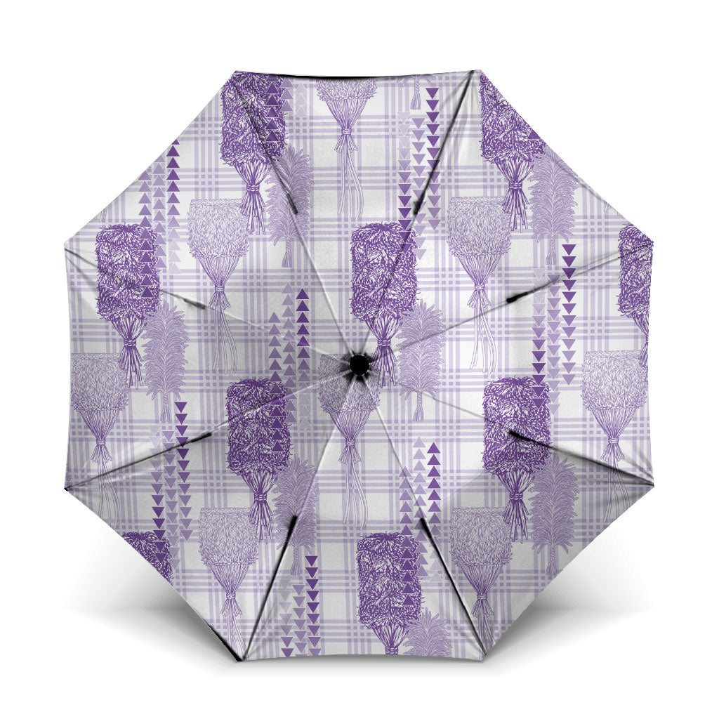 Aloha Hawaii Vintage Kahili Pa'a Lima Umbrella Palaka Print Pastel Lavender LT7 One Size Folded 11.42 inch Opened Diameter 37.4 inch Lavender - Polynesian Pride