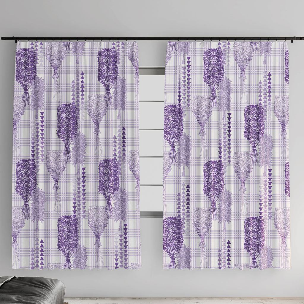 Aloha Hawaii Vintage Kahili Pa'a Lima Window Curtain Palaka Print Pastel Lavender LT7 With Hooks Lavender - Polynesian Pride