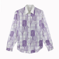 Aloha Hawaii Vintage Kahili Pa'a Lima Women Casual Shirt Palaka Print Pastel Lavender