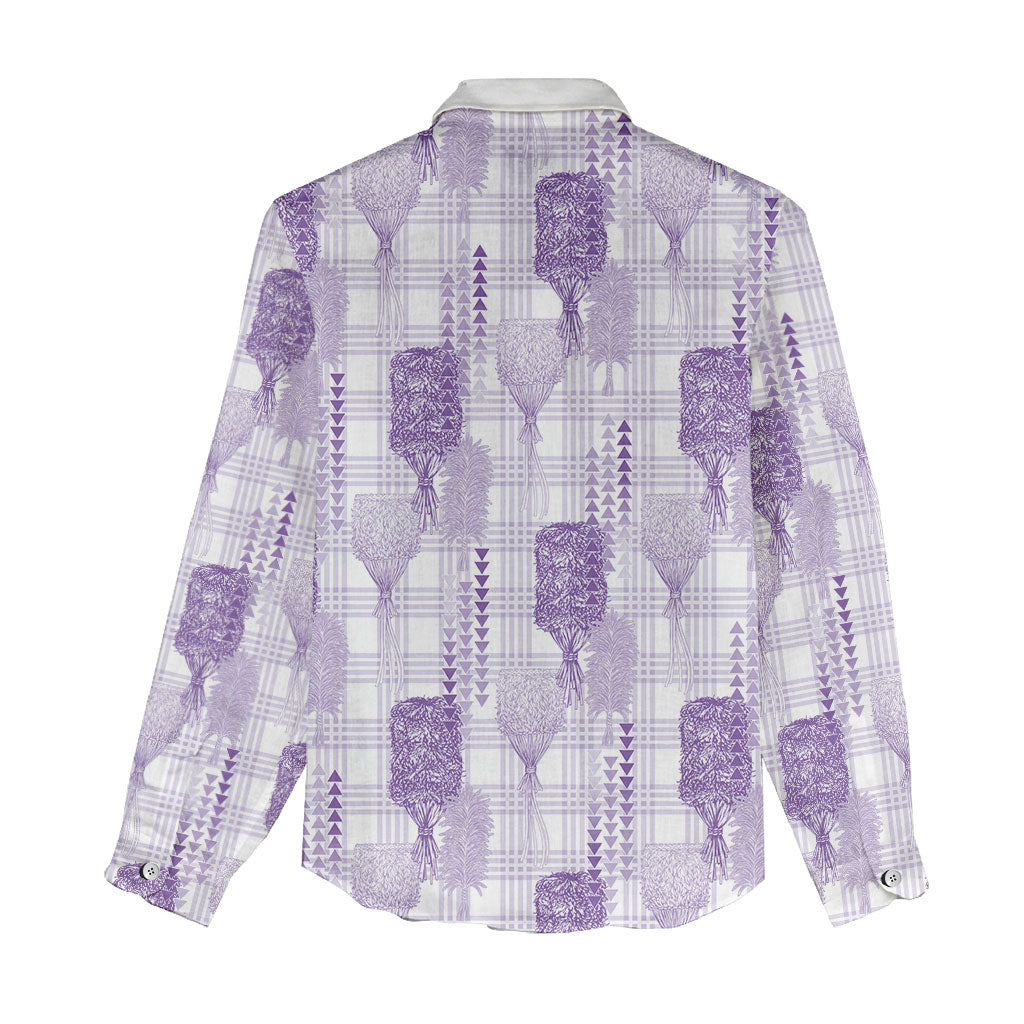 Aloha Hawaii Vintage Kahili Pa'a Lima Women Casual Shirt Palaka Print Pastel Lavender