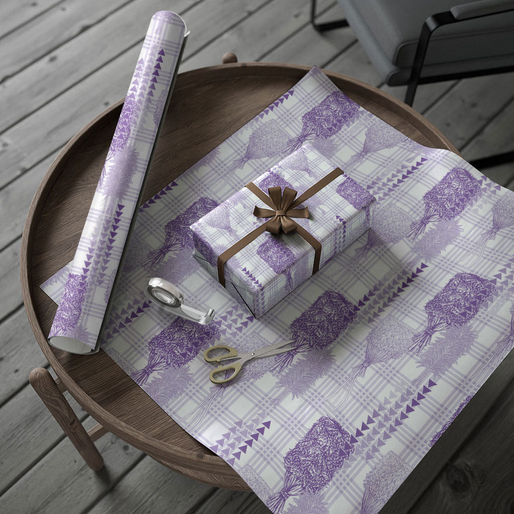 Aloha Hawaii Vintage Kahili Pa'a Lima Wrapping Paper Palaka Print Pastel Lavender