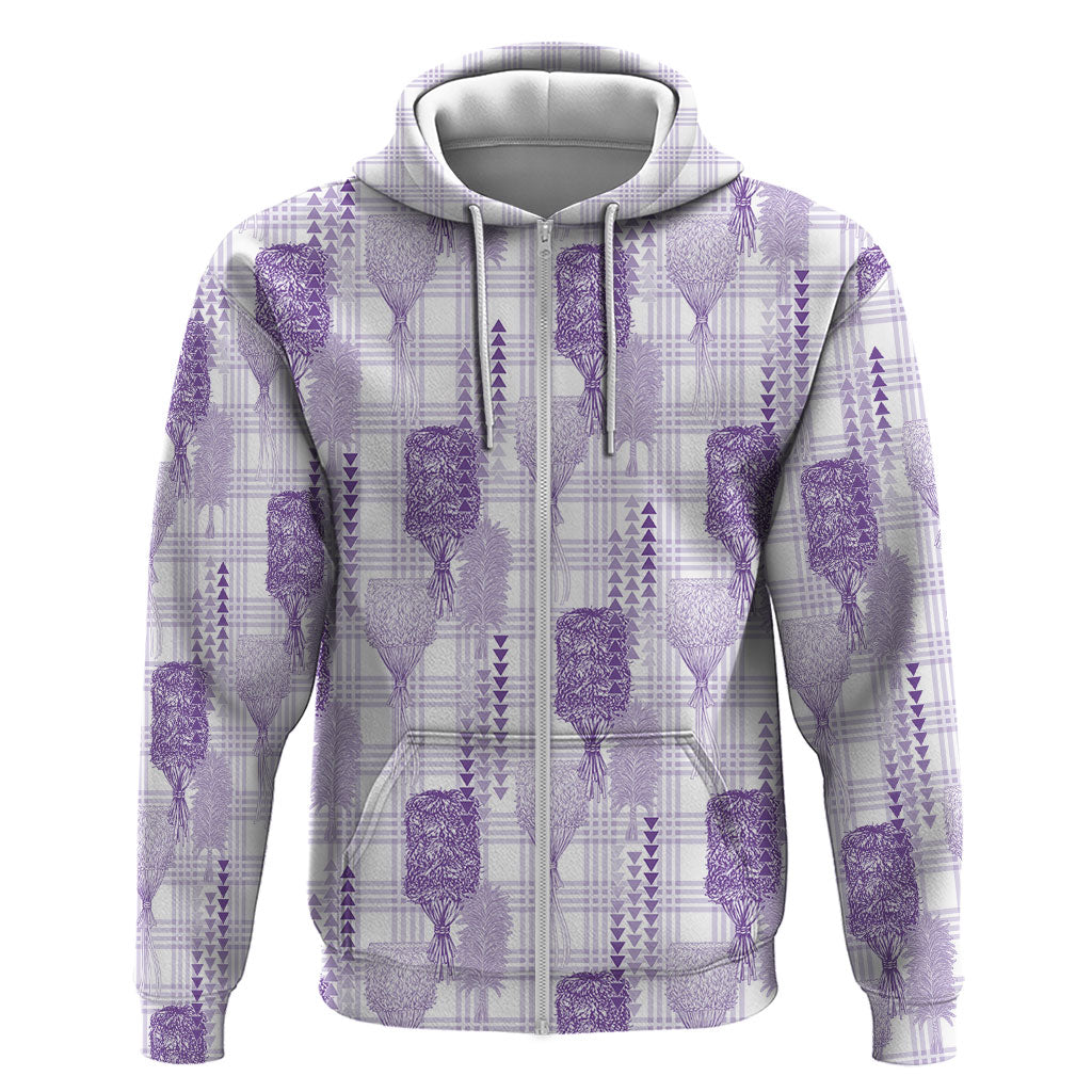 Aloha Hawaii Vintage Kahili Pa'a Lima Zip Hoodie Palaka Print Pastel Lavender