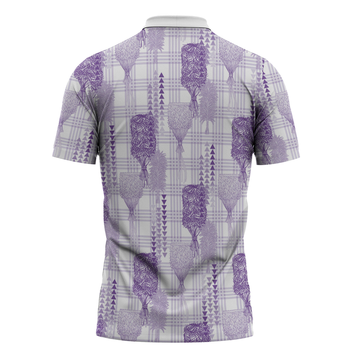 Aloha Hawaii Vintage Kahili Pa'a Lima Zipper Polo Shirt Palaka Print Pastel Lavender