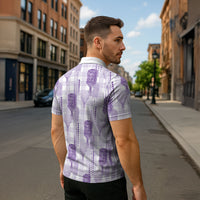 Aloha Hawaii Vintage Kahili Pa'a Lima Zipper Polo Shirt Palaka Print Pastel Lavender