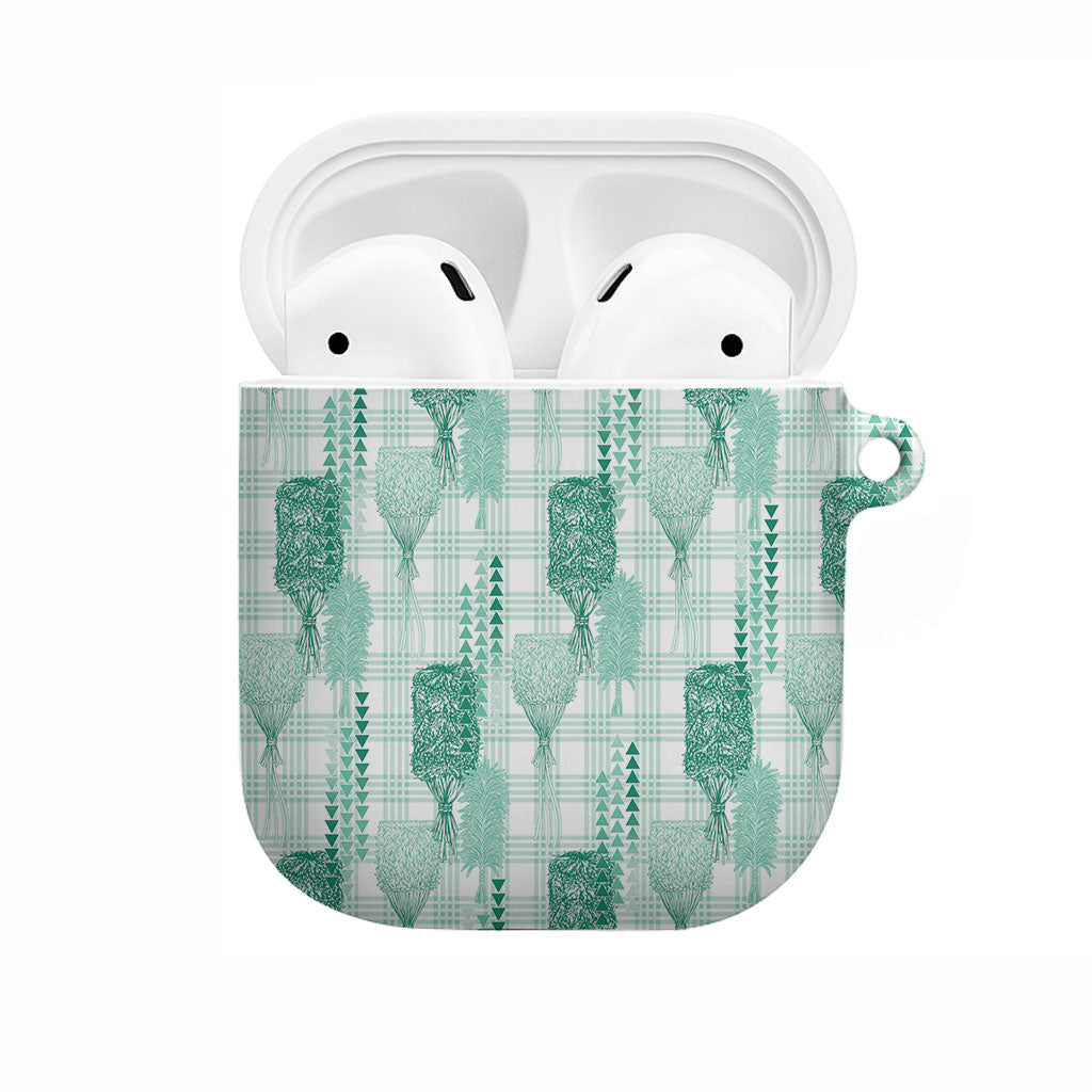 Aloha Hawaii Vintage Kahili Pa'a Lima AirPods Case Palaka Print Mossy Teal