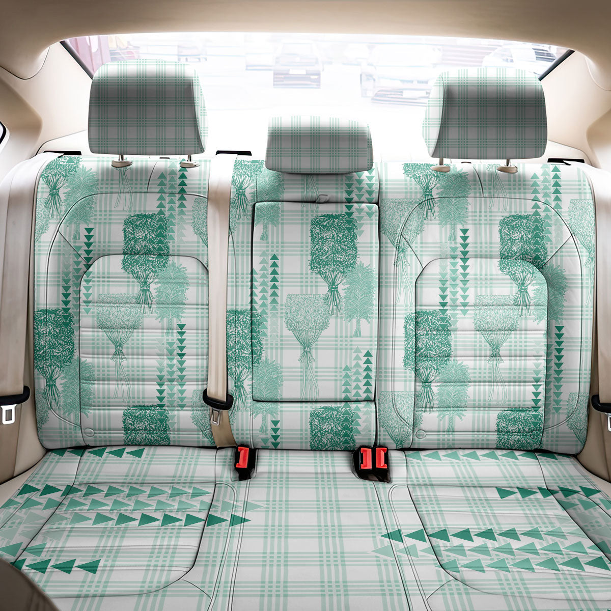 Aloha Hawaii Vintage Kahili Pa'a Lima Back Car Seat Cover Palaka Print Mossy Teal