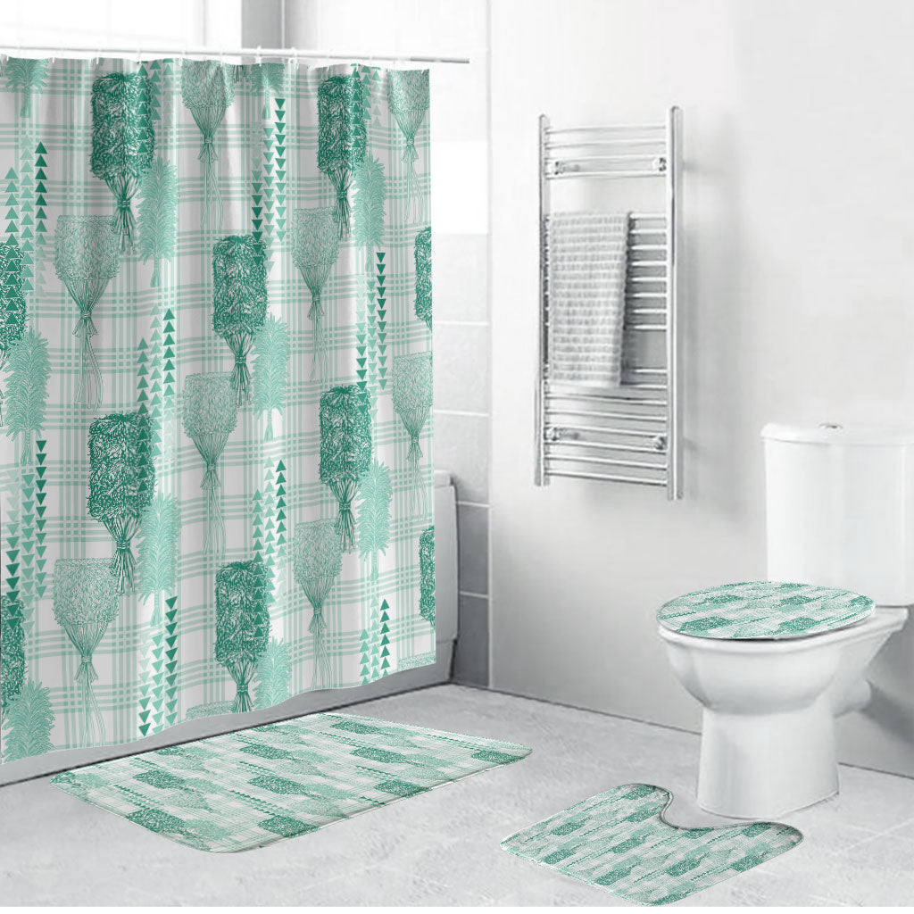 Aloha Hawaii Vintage Kahili Pa'a Lima Bathroom Set Palaka Print Mossy Teal