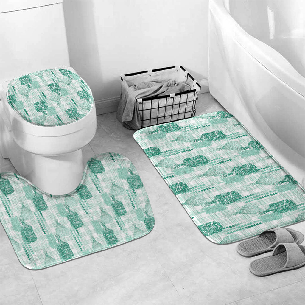 Aloha Hawaii Vintage Kahili Pa'a Lima Bathroom Set Palaka Print Mossy Teal