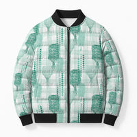 Aloha Hawaii Vintage Kahili Pa'a Lima Bomber Puffer Jacket Palaka Print Mossy Teal