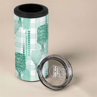 Aloha Hawaii Vintage Kahili Pa'a Lima 4 in 1 Can Cooler Tumbler Palaka Print Mossy Teal