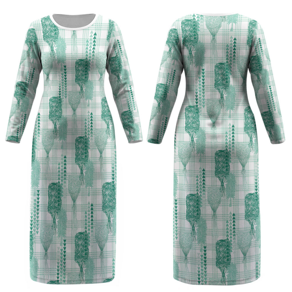 Aloha Hawaii Vintage Kahili Pa'a Lima Couples Matching Long Sleeve Bodycon Dress and Long Sleeve Button Shirt Palaka Print Mossy Teal