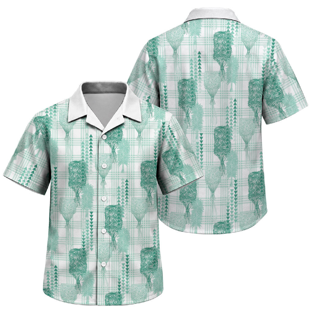 Aloha Hawaii Vintage Kahili Pa'a Lima Family Matching Off Shoulder Short Dress and Hawaiian Shirt Palaka Print Mossy Teal