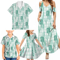 Aloha Hawaii Vintage Kahili Pa'a Lima Family Matching Summer Maxi Dress and Hawaiian Shirt Palaka Print Mossy Teal