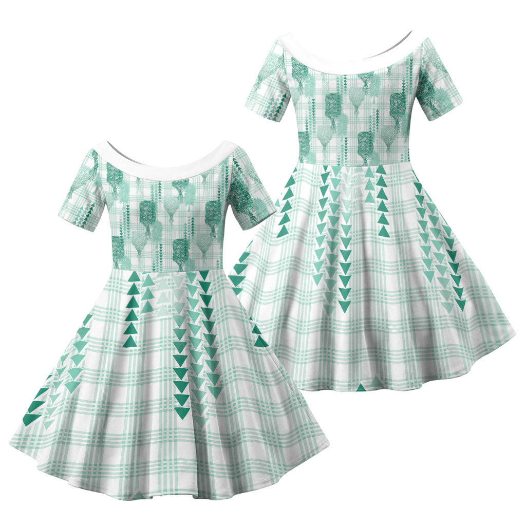 Aloha Hawaii Vintage Kahili Pa'a Lima Family Matching Tank Maxi Dress and Hawaiian Shirt Palaka Print Mossy Teal