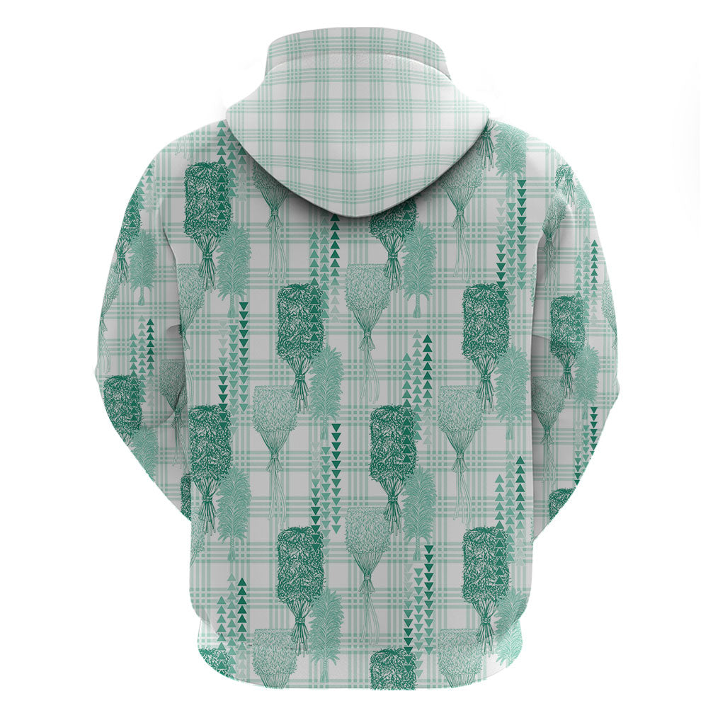 Aloha Hawaii Vintage Kahili Pa'a Lima Hoodie Palaka Print Mossy Teal