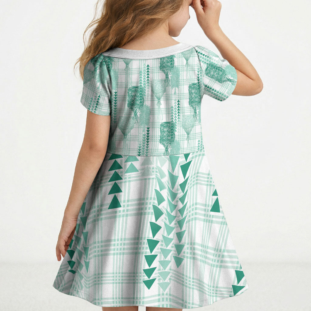 Aloha Hawaii Vintage Kahili Pa'a Lima Kid Short Sleeve Dress Palaka Print Mossy Teal