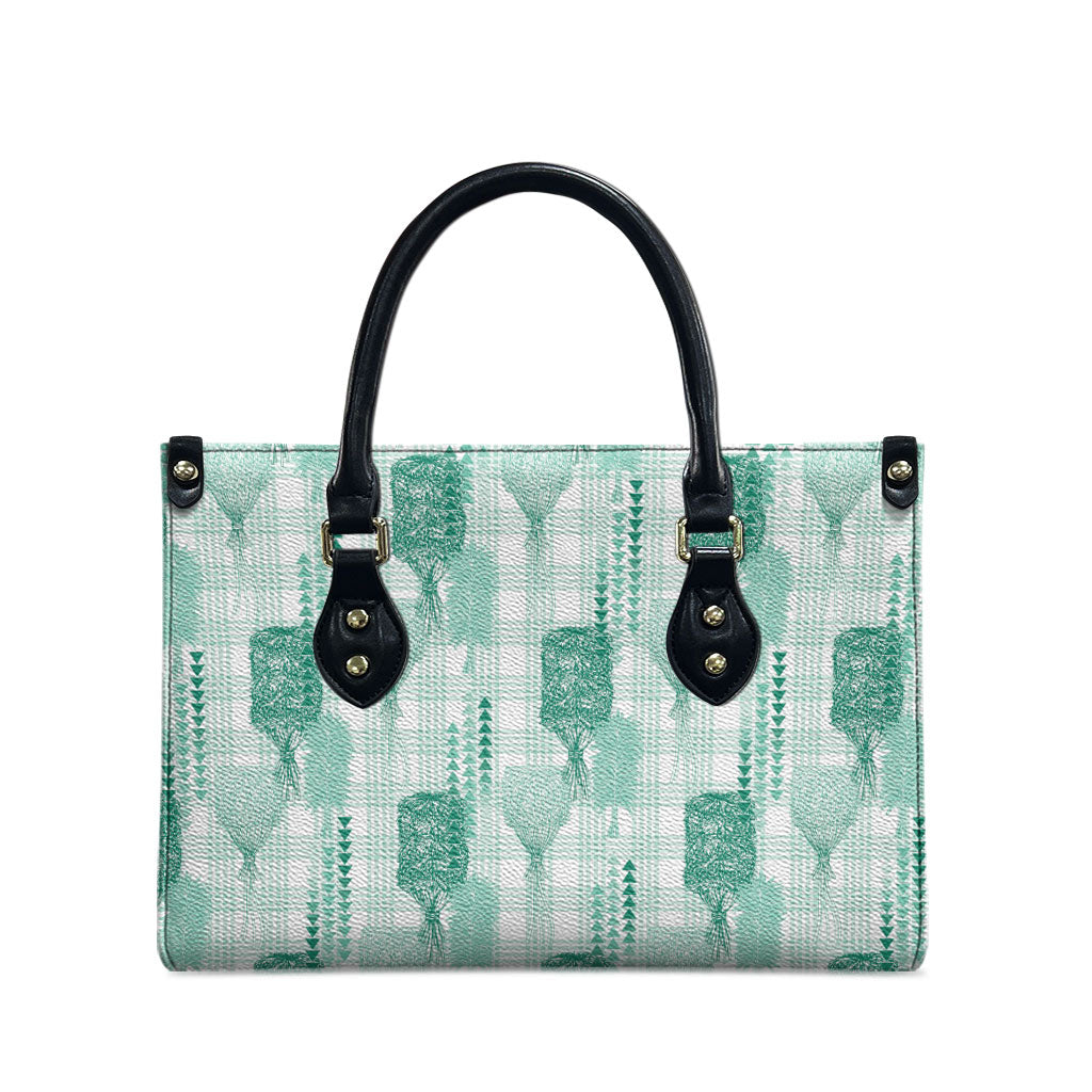 Aloha Hawaii Vintage Kahili Pa'a Lima Leather Bag Palaka Print Mossy Teal