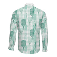 Aloha Hawaii Vintage Kahili Pa'a Lima Long Sleeve Button Shirt Palaka Print Mossy Teal