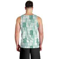 Aloha Hawaii Vintage Kahili Pa'a Lima Men Tank Top Palaka Print Mossy Teal