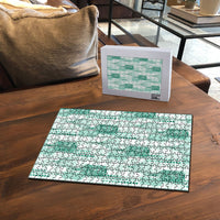 Aloha Hawaii Vintage Kahili Pa'a Lima Puzzle Palaka Print Mossy Teal