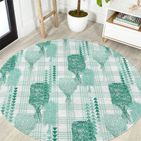 Aloha Hawaii Vintage Kahili Pa'a Lima Round Carpet Palaka Print Mossy Teal