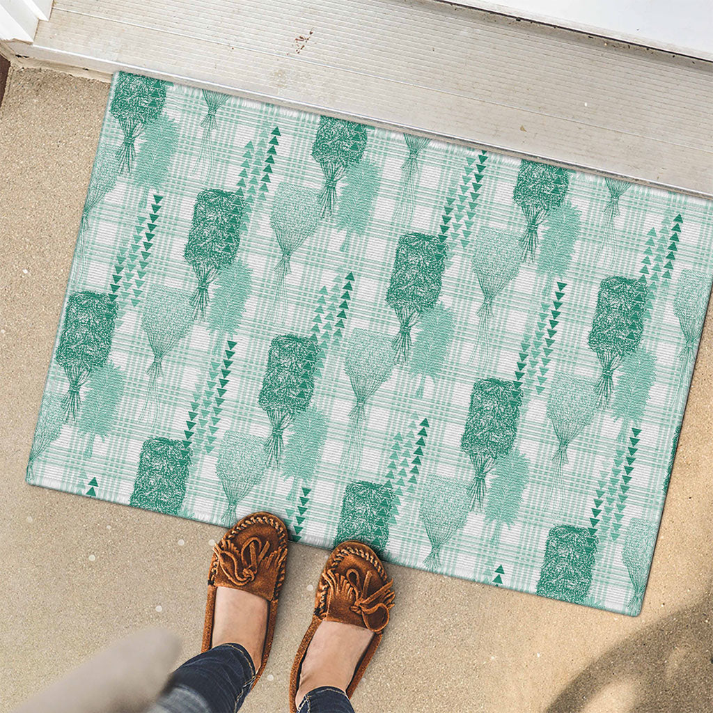 Aloha Hawaii Vintage Kahili Pa'a Lima Rubber Doormat Palaka Print Mossy Teal