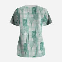 Aloha Hawaii Vintage Kahili Pa'a Lima Scrub Top Palaka Print Mossy Teal
