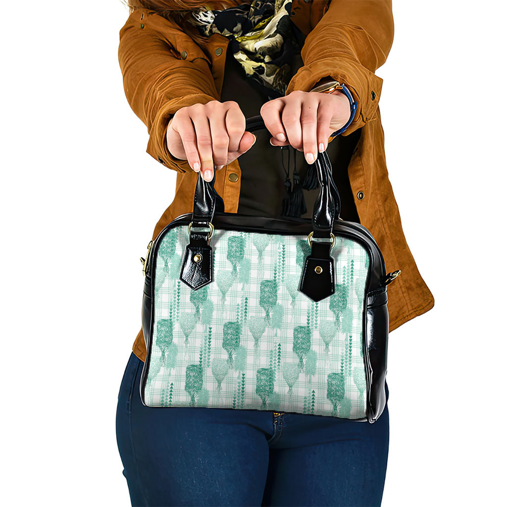 Aloha Hawaii Vintage Kahili Pa'a Lima Shoulder Handbag Palaka Print Mossy Teal