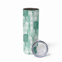 Aloha Hawaii Vintage Kahili Pa'a Lima Skinny Tumbler Palaka Print Mossy Teal