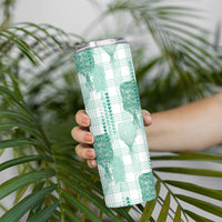 Aloha Hawaii Vintage Kahili Pa'a Lima Skinny Tumbler Palaka Print Mossy Teal