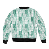 Aloha Hawaii Vintage Kahili Pa'a Lima Sleeve Zip Bomber Jacket Palaka Print Mossy Teal