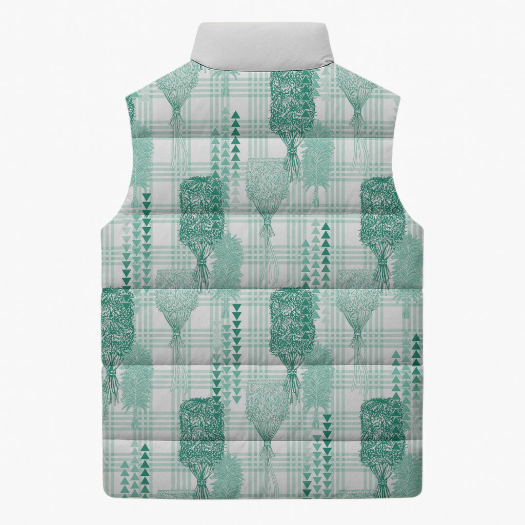 Aloha Hawaii Vintage Kahili Pa'a Lima Sleeveless Puffer Jacket Palaka Print Mossy Teal