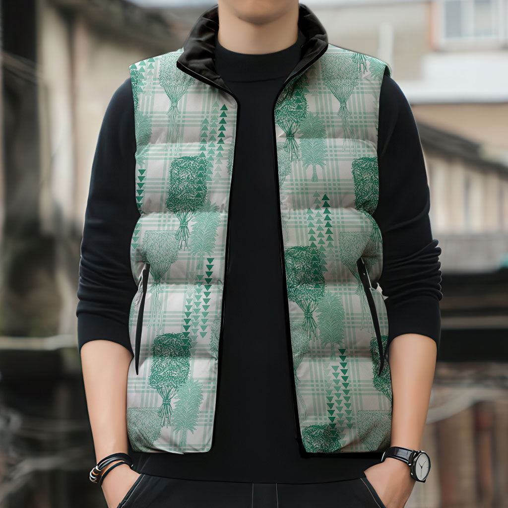 Aloha Hawaii Vintage Kahili Pa'a Lima Sleeveless Puffer Jacket Palaka Print Mossy Teal