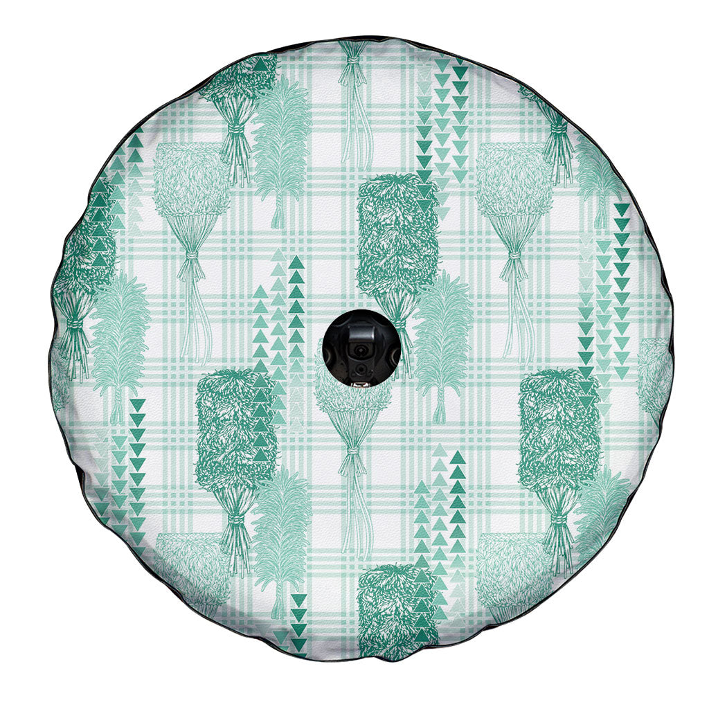Aloha Hawaii Vintage Kahili Pa'a Lima Spare Tire Cover Palaka Print Mossy Teal