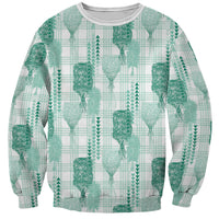 Aloha Hawaii Vintage Kahili Pa'a Lima Sweatshirt Palaka Print Mossy Teal