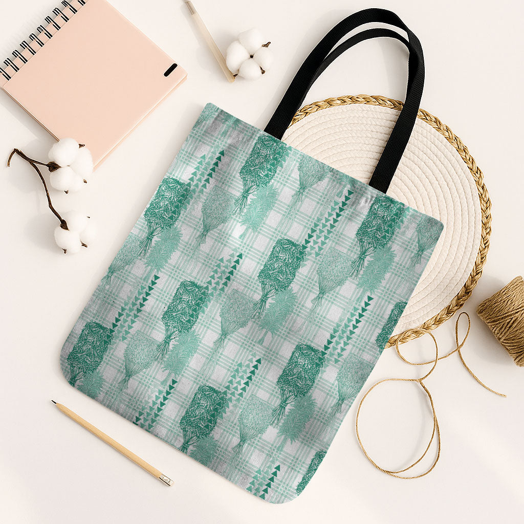 Aloha Hawaii Vintage Kahili Pa'a Lima Tote Bag Palaka Print Mossy Teal LT7 Black Strap One Size Mossy Teal - Polynesian Pride