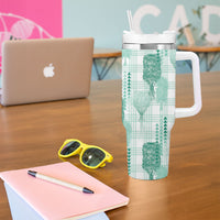 Aloha Hawaii Vintage Kahili Pa'a Lima Tumbler With Handle Palaka Print Mossy Teal