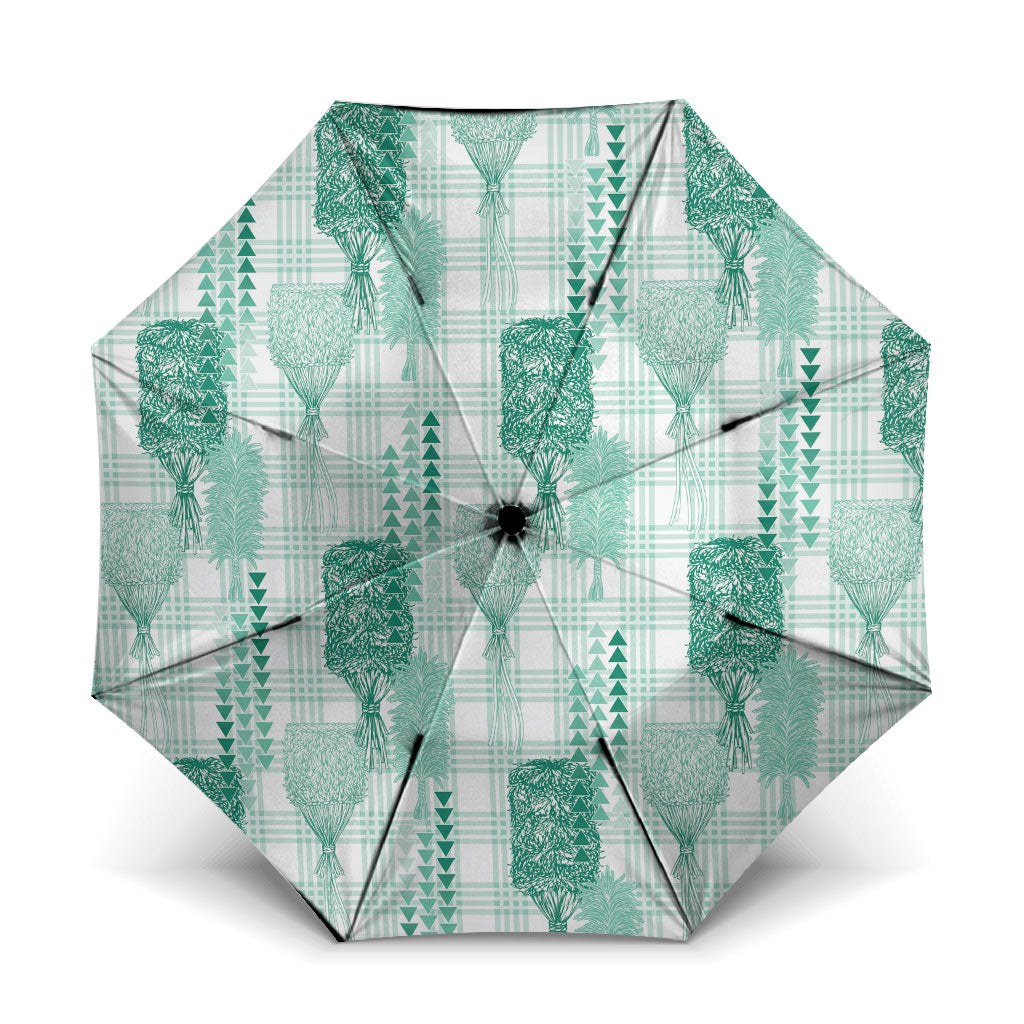 Aloha Hawaii Vintage Kahili Pa'a Lima Umbrella Palaka Print Mossy Teal LT7 One Size Folded 11.42 inch Opened Diameter 37.4 inch Mossy Teal - Polynesian Pride