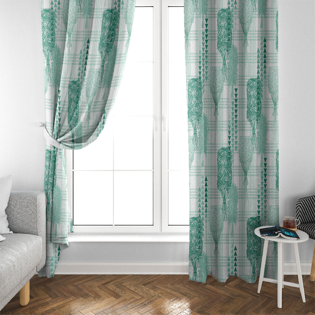 Aloha Hawaii Vintage Kahili Pa'a Lima Window Curtain Palaka Print Mossy Teal