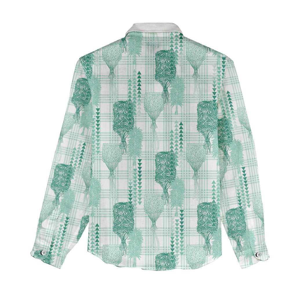 Aloha Hawaii Vintage Kahili Pa'a Lima Women Casual Shirt Palaka Print Mossy Teal