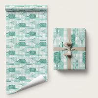 Aloha Hawaii Vintage Kahili Pa'a Lima Wrapping Paper Palaka Print Mossy Teal