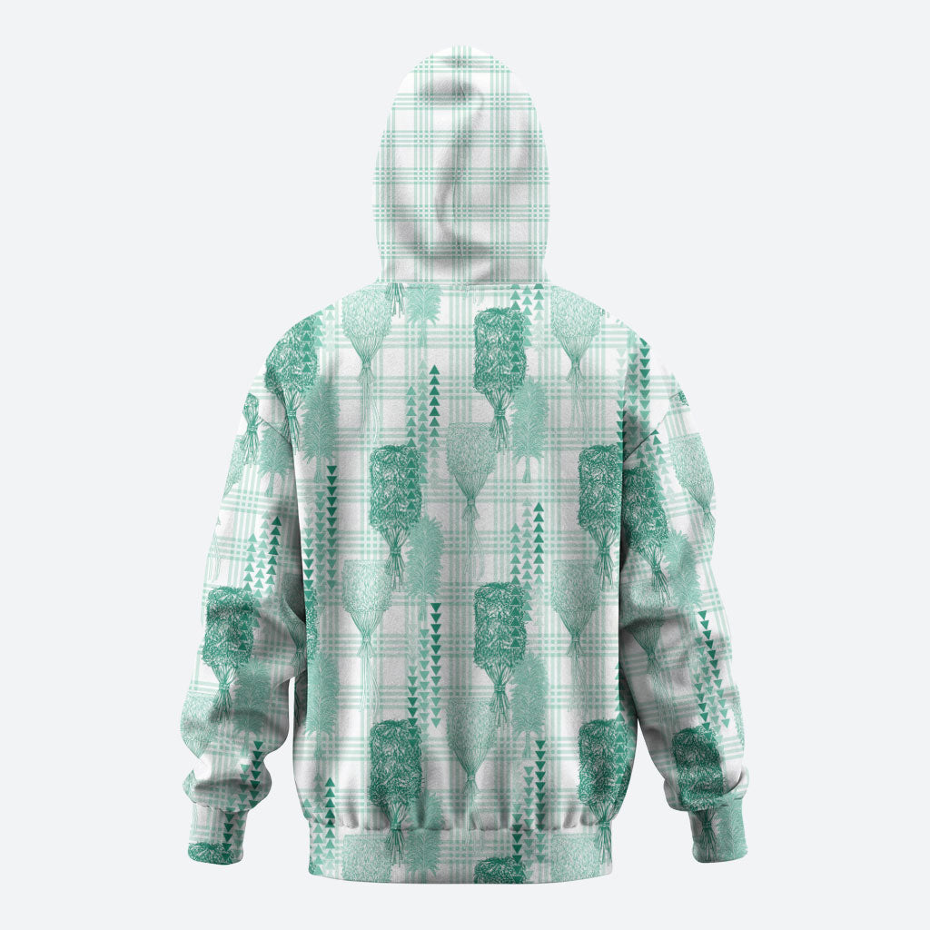 Aloha Hawaii Vintage Kahili Pa'a Lima Zip Hoodie Palaka Print Mossy Teal