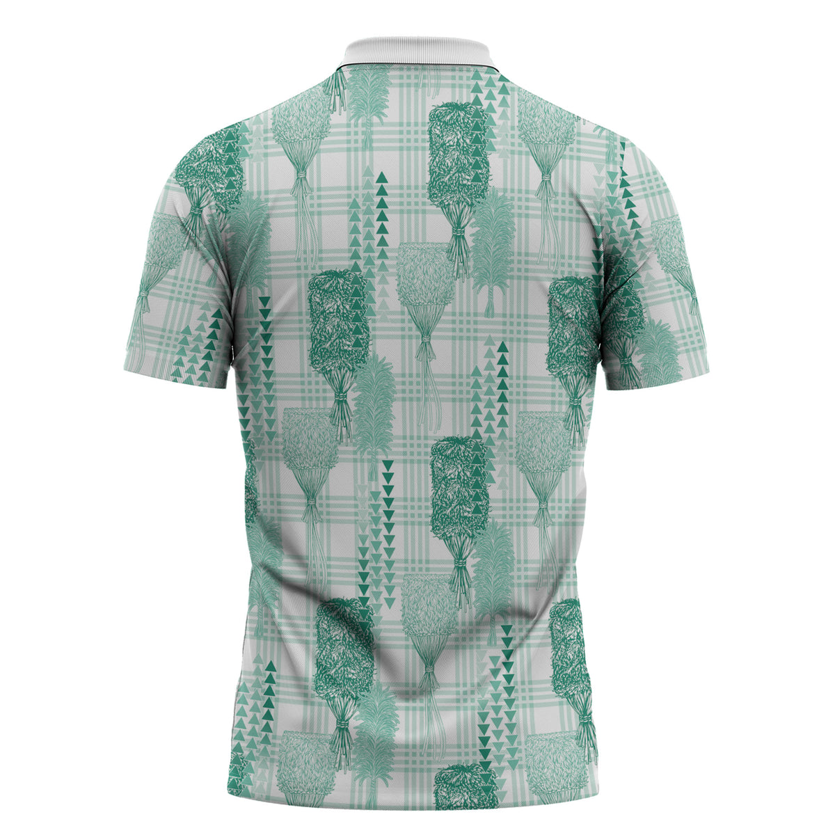 Aloha Hawaii Vintage Kahili Pa'a Lima Zipper Polo Shirt Palaka Print Mossy Teal