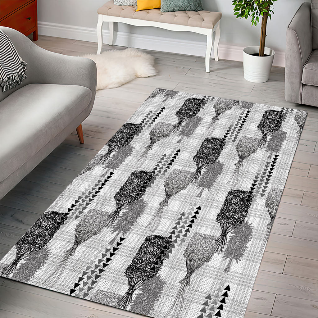 Aloha Hawaii Vintage Kahili Pa'a Lima Area Rug Palaka Print Hinahina