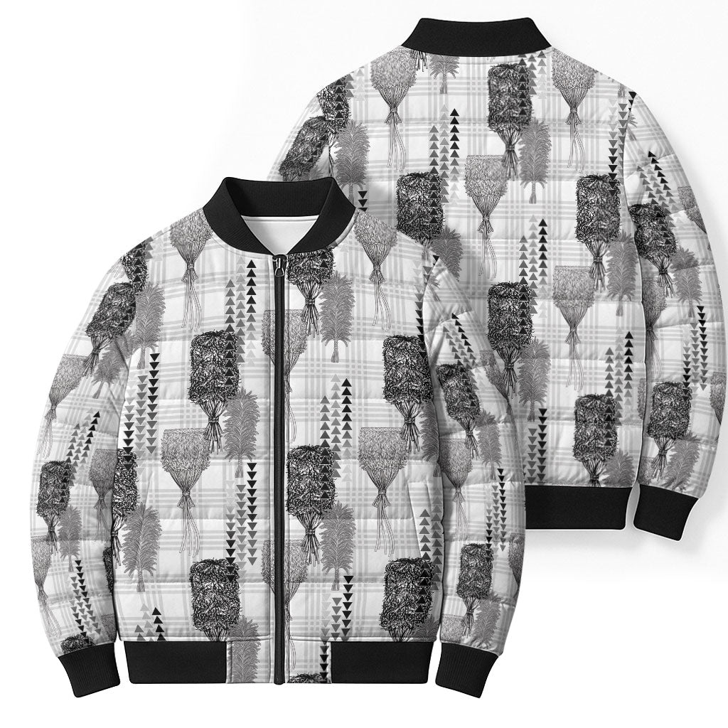 Aloha Hawaii Vintage Kahili Pa'a Lima Bomber Puffer Jacket Palaka Print Hinahina