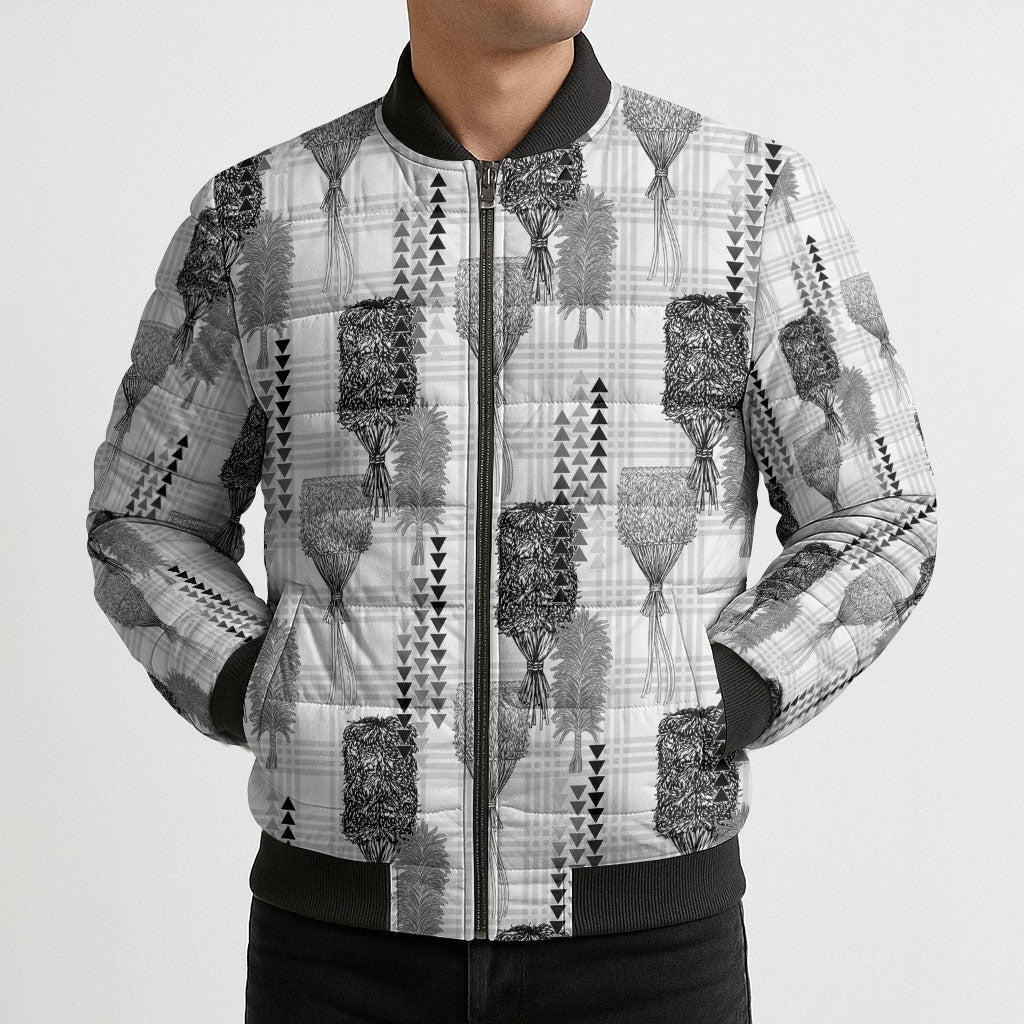 Aloha Hawaii Vintage Kahili Pa'a Lima Bomber Puffer Jacket Palaka Print Hinahina