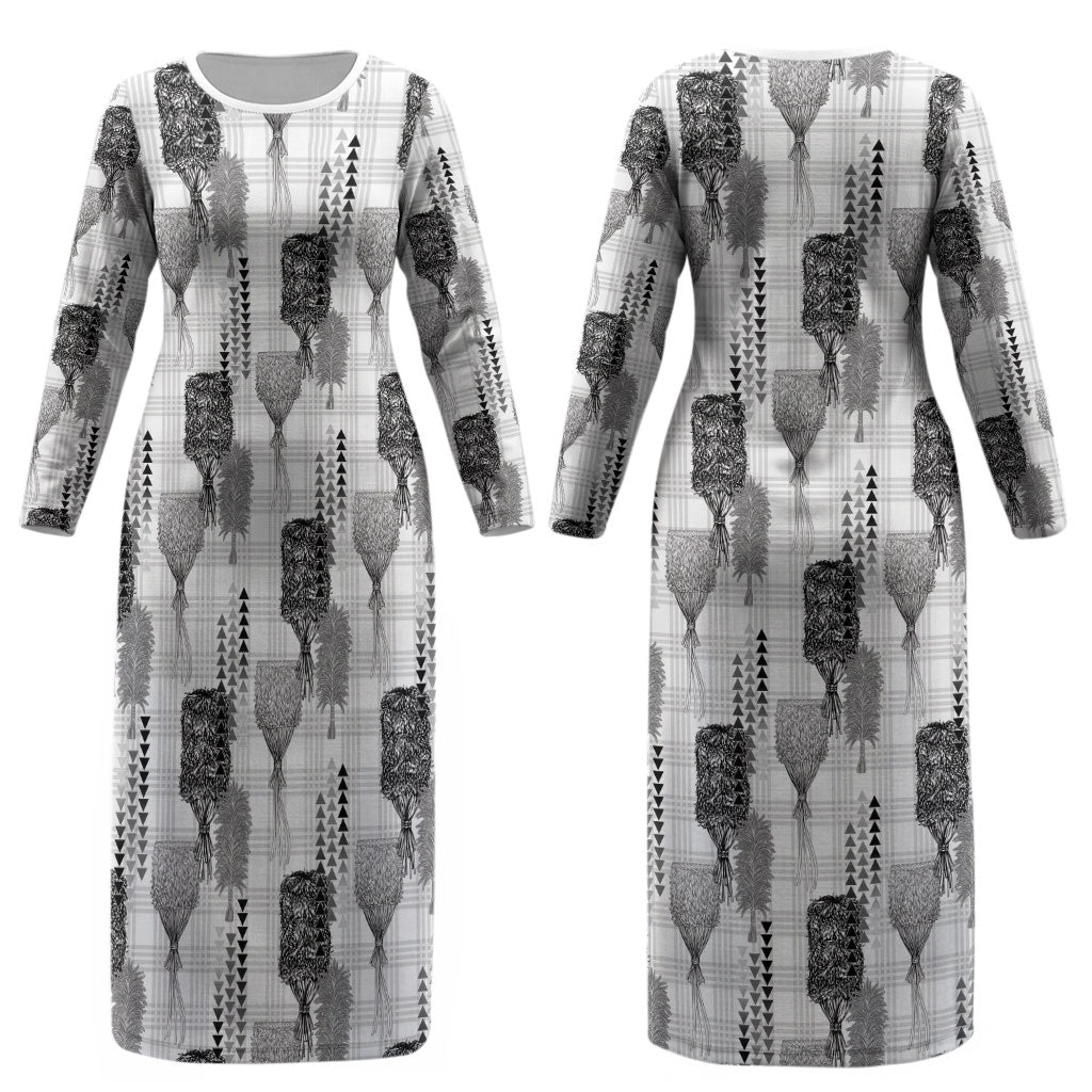 Aloha Hawaii Vintage Kahili Pa'a Lima Couples Matching Long Sleeve Bodycon Dress and Hawaiian Shirt Palaka Print Hinahina