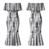 Aloha Hawaii Vintage Kahili Pa'a Lima Couples Matching Mermaid Dress and Long Sleeve Button Shirt Palaka Print Hinahina