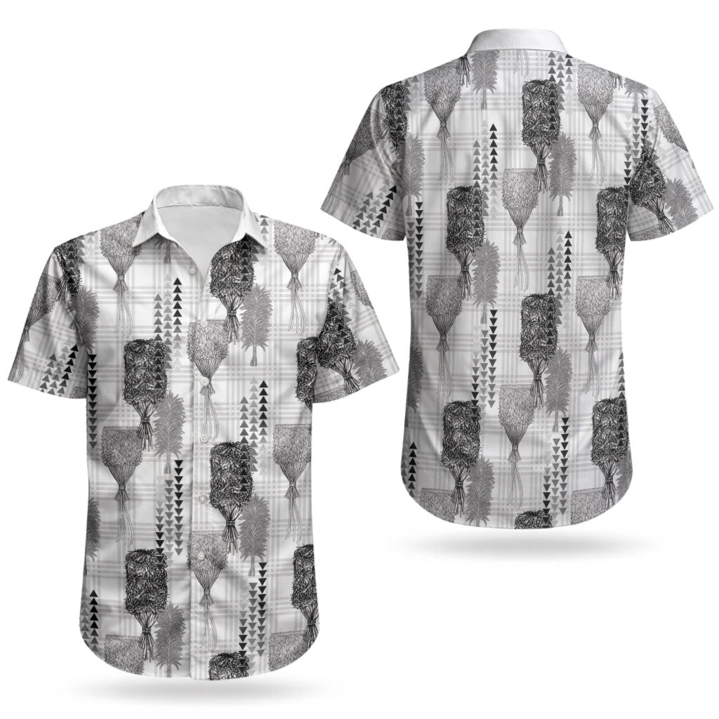 Aloha Hawaii Vintage Kahili Pa'a Lima Couples Matching Off Shoulder Short Dress and Hawaiian Shirt Palaka Print Hinahina